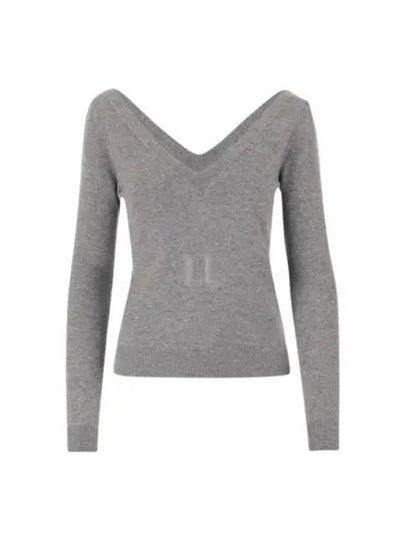 V-Neck Cashmere Knit Top Grey - SAINT LAURENT - BALAAN 2