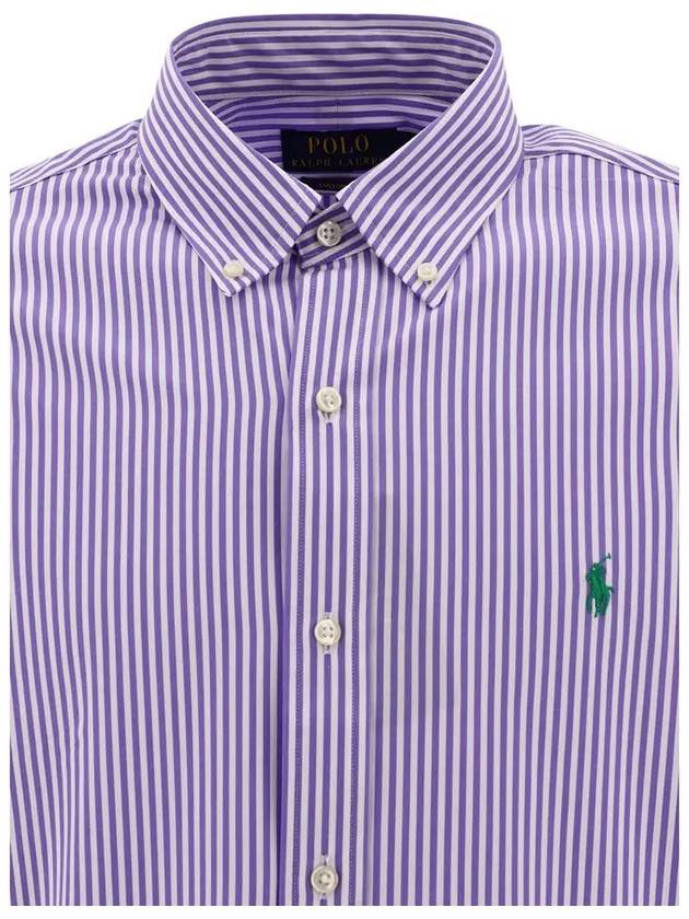 Embroidered Logo Striped Long Sleeve Shirt Purple - POLO RALPH LAUREN - BALAAN 4