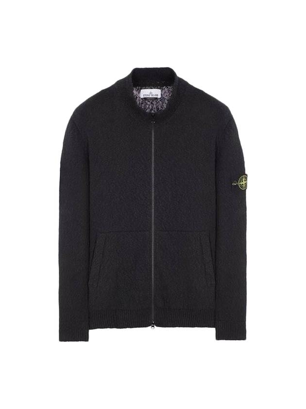 Logo Badge Full Zipper Loose Fit Cotton Cardigan Black - STONE ISLAND - BALAAN 1