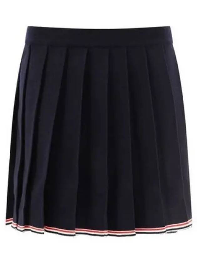 Full Needle Stitch Merino Wool Tipping Pleated Skirt Navy - THOM BROWNE - BALAAN 2