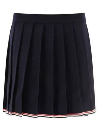 Full Needle Stitch Merino Wool Tipping Pleated Skirt Navy - THOM BROWNE - BALAAN 2