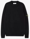 Logo Patch Lambswool Crewneck Knit Top Black - STONE ISLAND - BALAAN 3