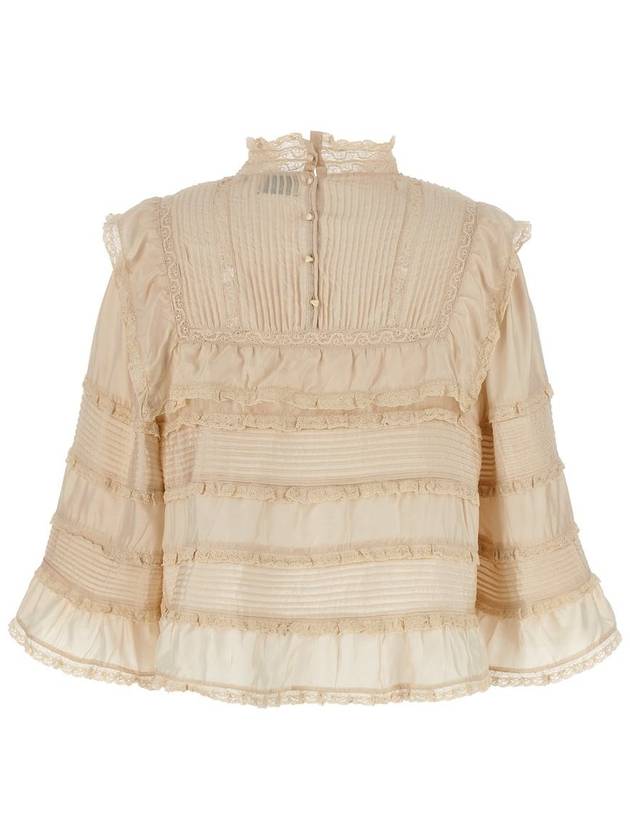 Zalmara Lace Striped Silk Blouse Beige - ISABEL MARANT - BALAAN 3