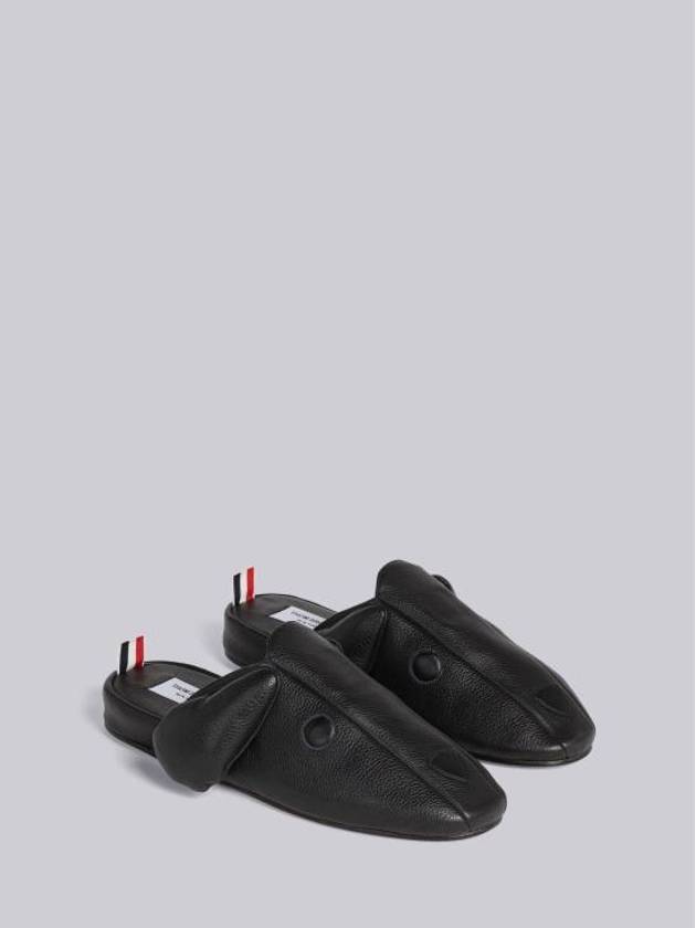 Men's Hector Leather Flat Slippers Black - THOM BROWNE - BALAAN 3