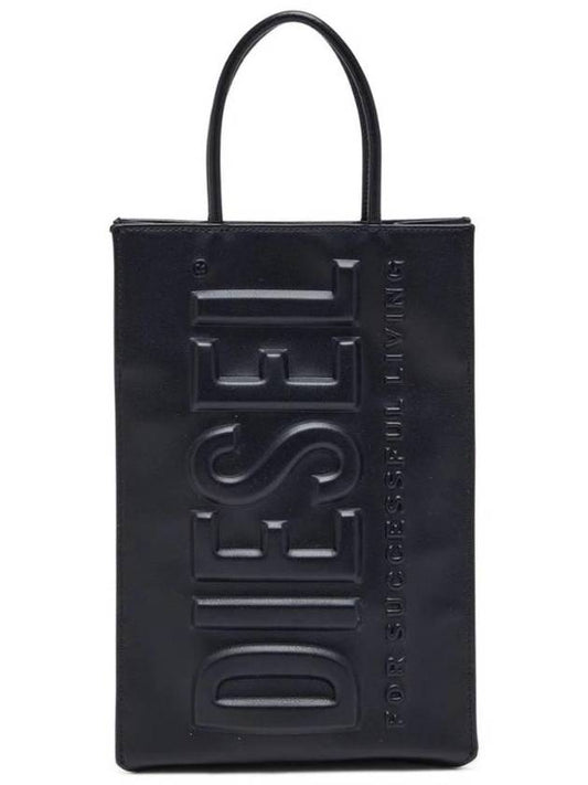 3D Shopper Embossed Logo M X-PU Tote Bag Black - DIESEL - BALAAN 1