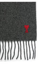 Small Heart Logo Classic Wool Scarf Dark Grey - AMI - BALAAN 3