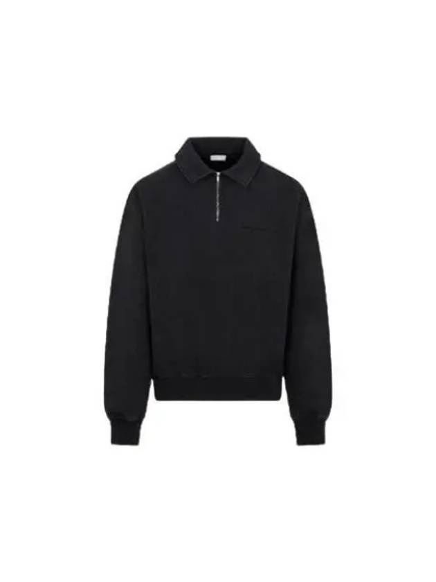 Logo Half Zip-up Oversized Long Sleeve Polo Shirt Black - DIOR - BALAAN 2