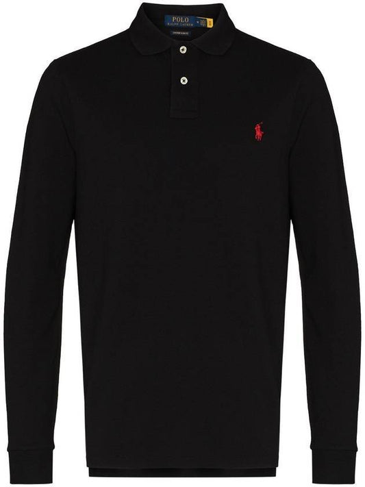 Embroidered Logo Slim Fit Polo Shirt Black - POLO RALPH LAUREN - BALAAN.