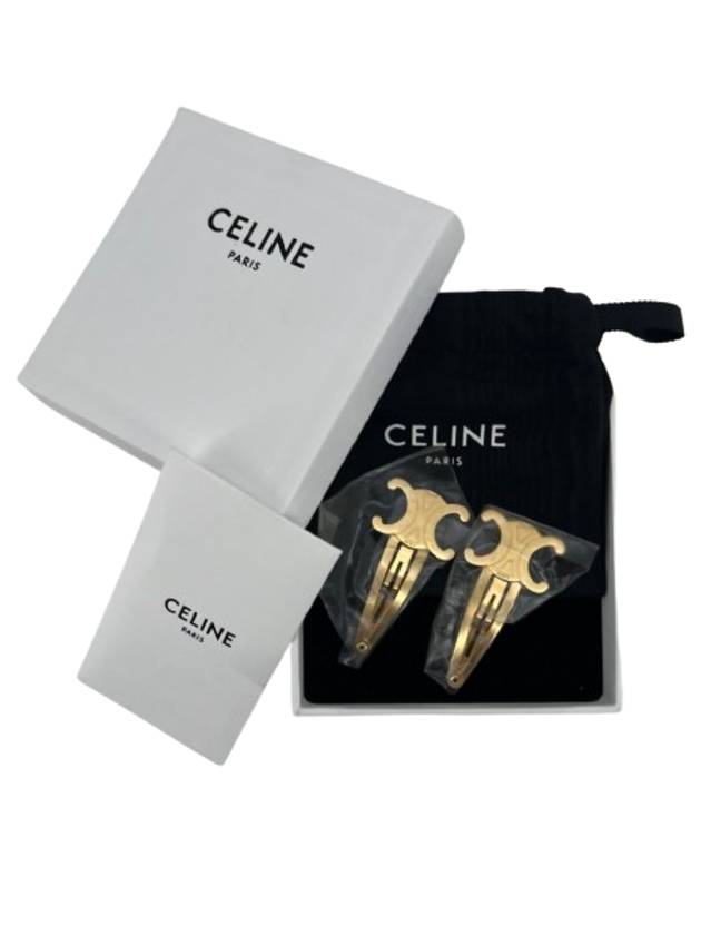 Triomphe Snap Brass Steel Hair Clip Gold Set Of 2 - CELINE - BALAAN 9