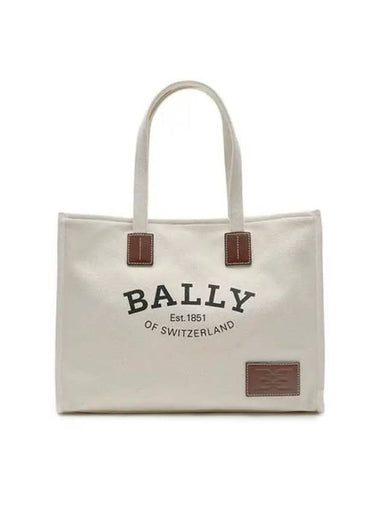 Crystalia Logo Print Tote Bag Beige - BALLY - BALAAN 1