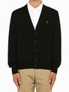 Red Heart Logo Merino Wool Cardigan Black - AMI - BALAAN 4