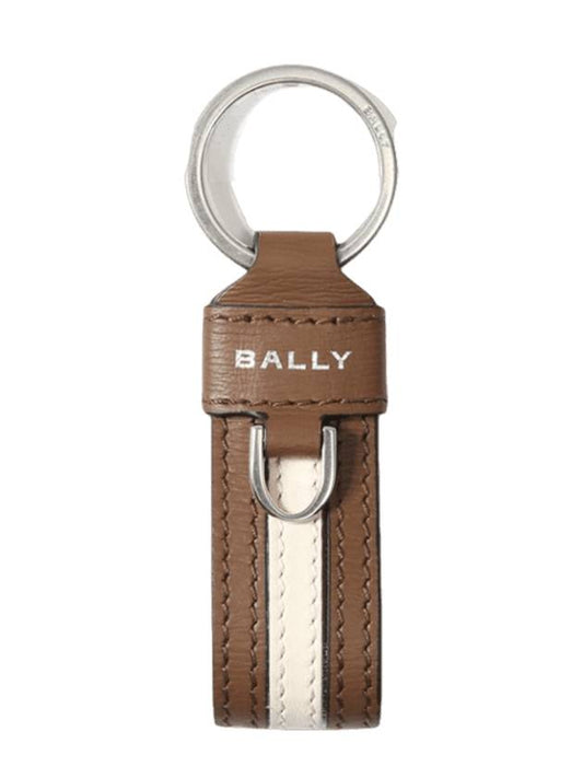 Logo Print Striped Leather Key Holder Brown - BALLY - BALAAN 1