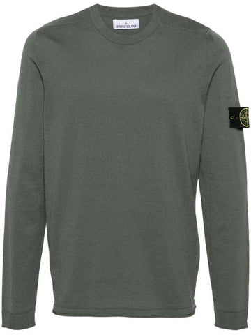 Raw Hand Cotton Crewneck Knit Top Dark Green - STONE ISLAND - BALAAN 1