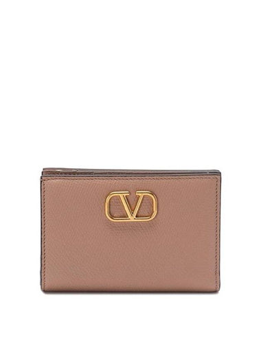 Garavani V Logo Signature Half Wallet Pink - VALENTINO - BALAAN 1