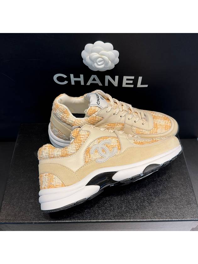 Women's Tweed Cruise Beige Orange Sneakers - CHANEL - BALAAN 6