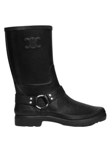 Mid  Rain Boots In Rubber And Calfskin Black - CELINE - BALAAN 1