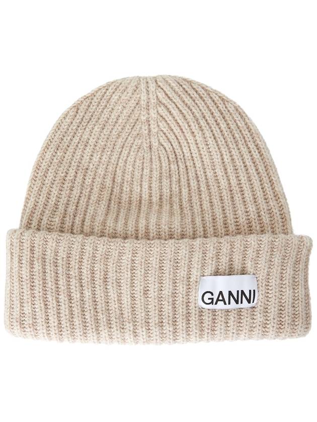 Logo Patch Knit Beanie Sand - GANNI - BALAAN 2