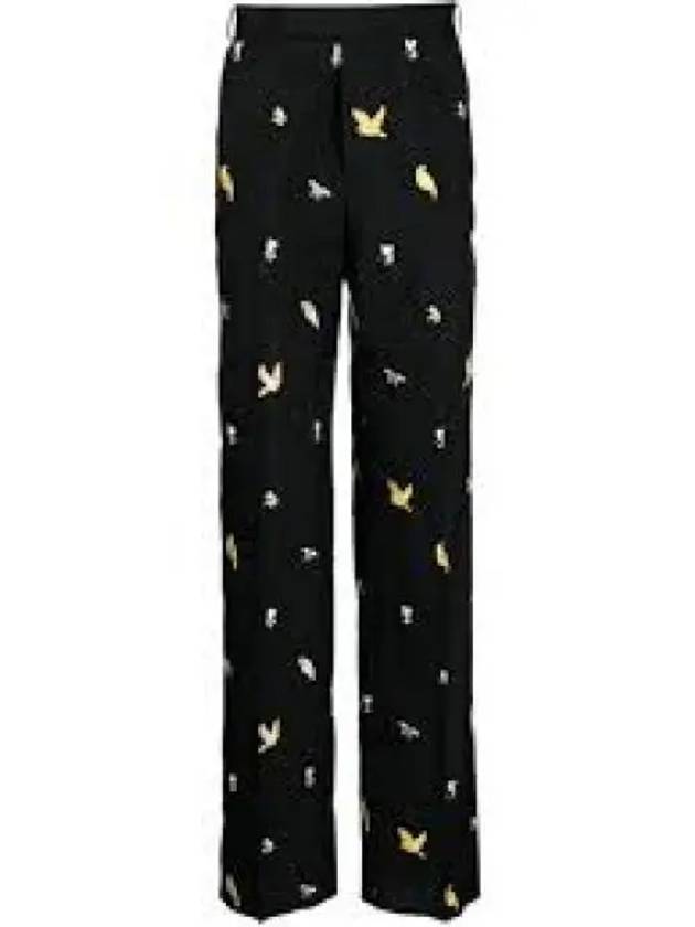 Birds And Bees Embroidered Straight Pants Black - THOM BROWNE - BALAAN 2