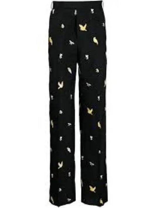 Birds And Bees Embroidered Straight Pants Black - THOM BROWNE - BALAAN 2