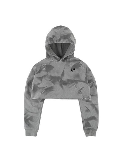 Crop Damaged Hoodie Grey - PEOPLE OF THE WORLD - BALAAN 2