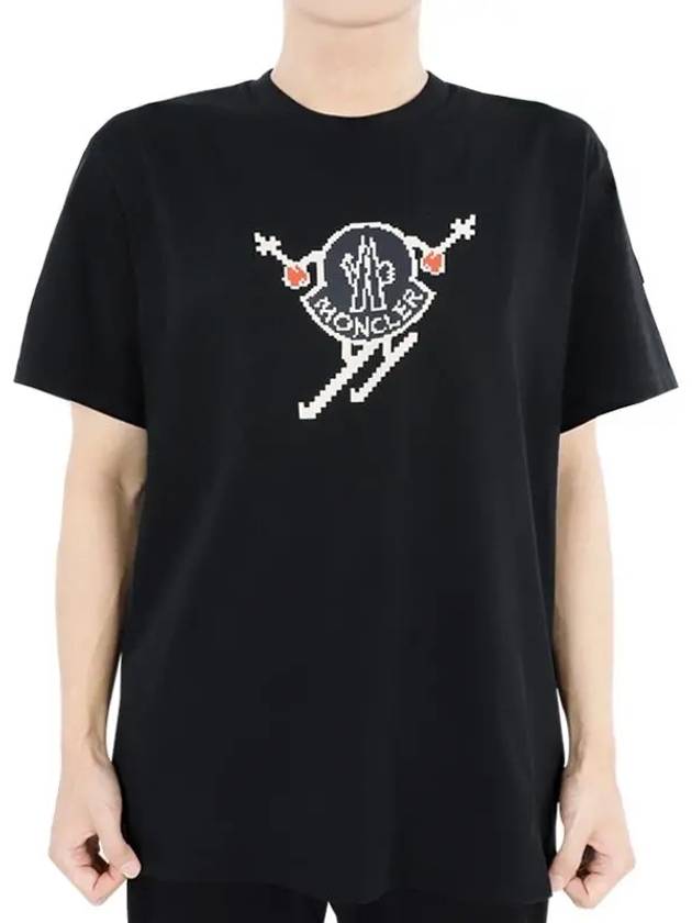 Men's Ski Logo Printing Short Sleeve T-Shirt Black - MONCLER - BALAAN 3