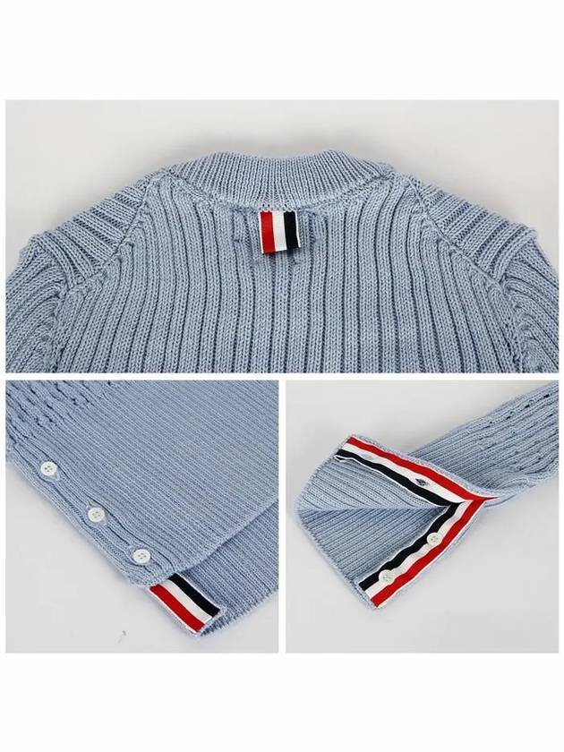 4 Bar Pointelle Knit Top Light Blue - THOM BROWNE - BALAAN 7