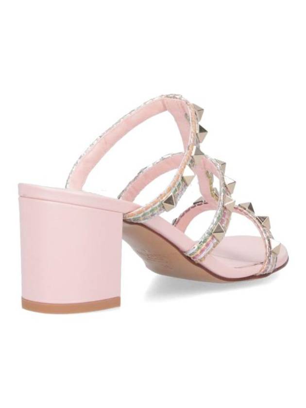 Garavani Rockstud Leather Sandals Heel Pink - VALENTINO - BALAAN 5