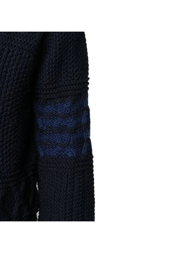 Aran Cable Crew Neck Knit Top Navy - THOM BROWNE - BALAAN 5