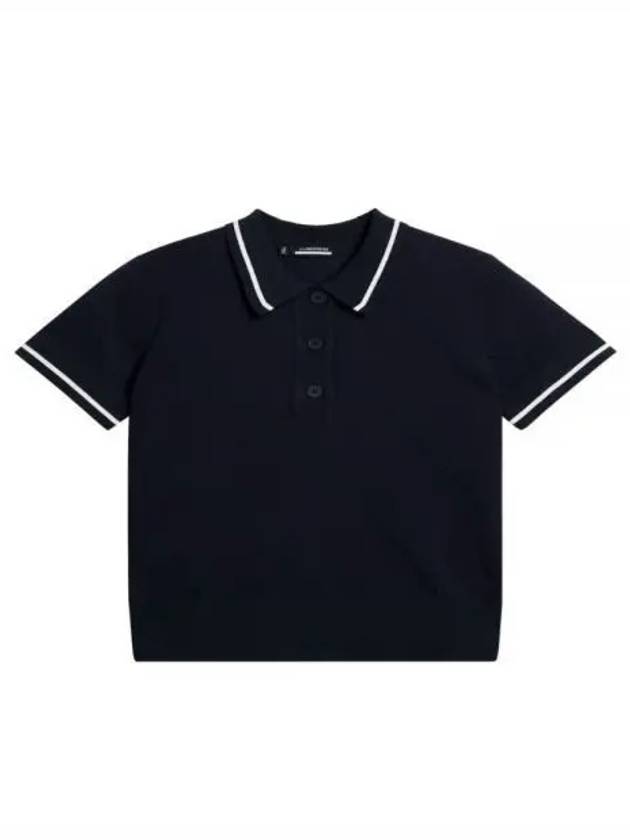 Women's Feline Knit Short Sleeve Polo Shirt Navy - J.LINDEBERG - BALAAN 2