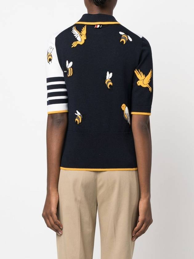 Fun-Mix Cotton Merino Birds and Bees 4-Bar Polo Shirt Tonal Grey - THOM BROWNE - BALAAN 6