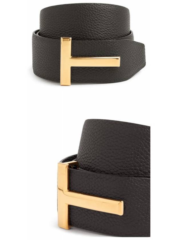 Gold Soft Grain Leather T Icon Belt Brown Black - TOM FORD - BALAAN 5