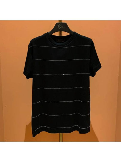 Stripe Pattern Short Sleeve T-Shirt Black - FABIANA FILIPPI - BALAAN 2