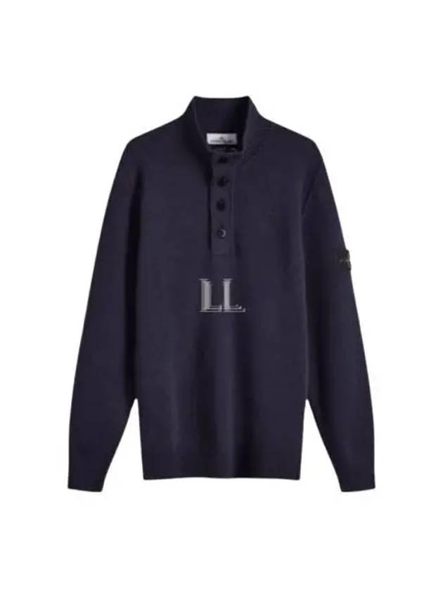 Wappen Patch Half Button Lambswool Knit Top Navy - STONE ISLAND - BALAAN 2