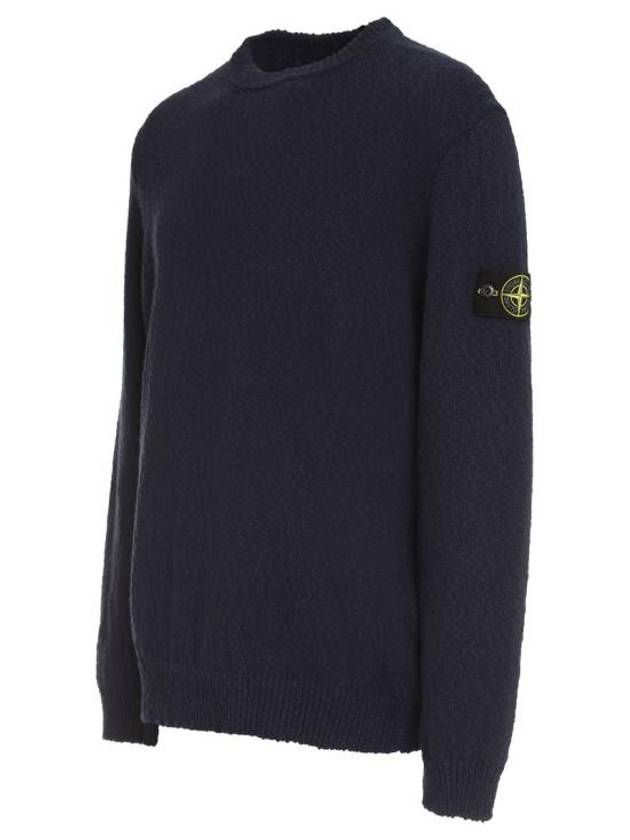 Logo Badge Knotted Crew Neck Cotton Knit Top Navy - STONE ISLAND - BALAAN 5