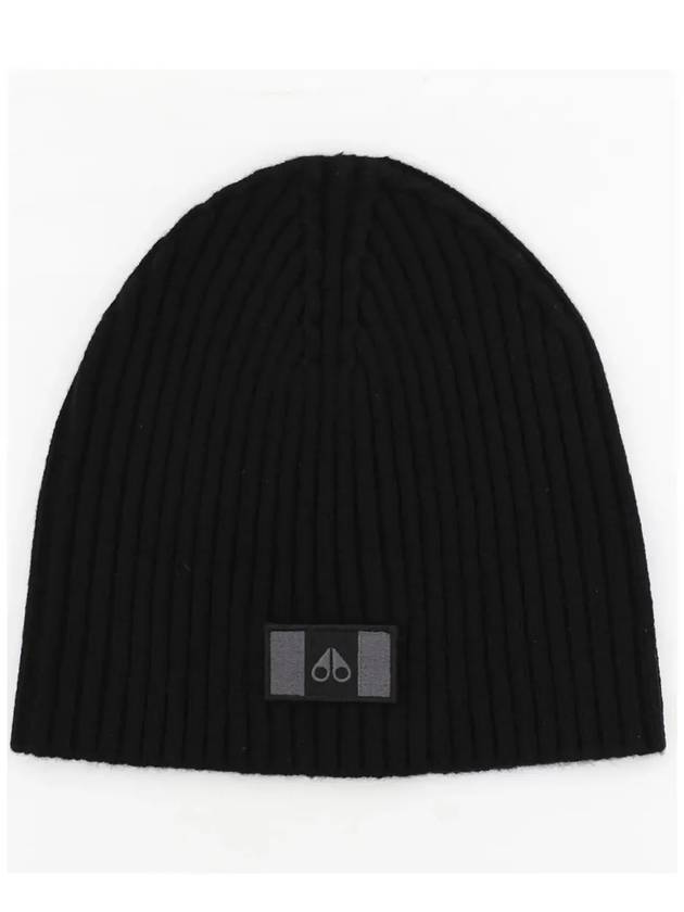 Logo Patch Ribbed Beanie Black - MOOSE KNUCKLES - BALAAN 3