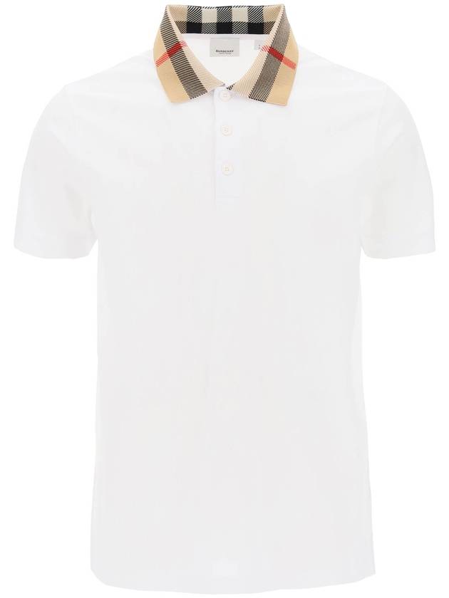 Men's Check Collar Cotton Polo Shirt White - BURBERRY - BALAAN 2