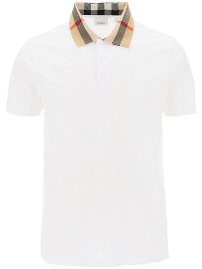 Men's Check Collar Cotton Polo Shirt White - BURBERRY - BALAAN 2