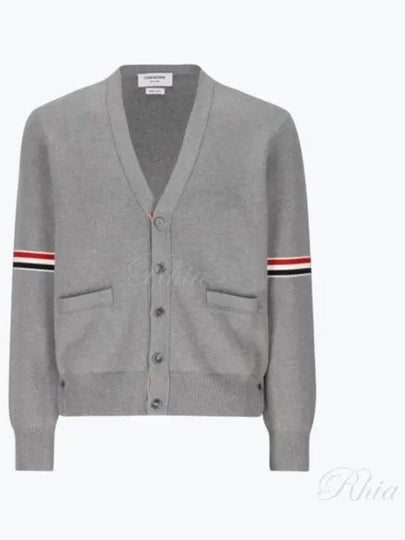 Milano Stitch Sprite Armband Cotton V-neck Cardigan Light Grey - THOM BROWNE - BALAAN 2