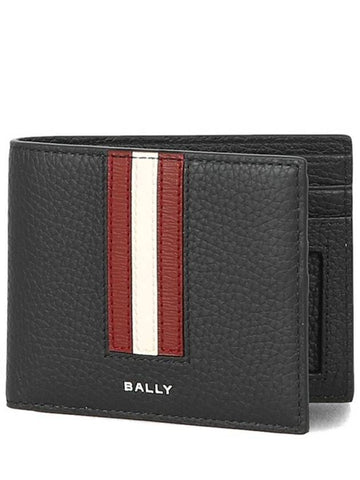 Ribbon Bifold Grain Leather Half Wallet Red Black - BALLY - BALAAN 1