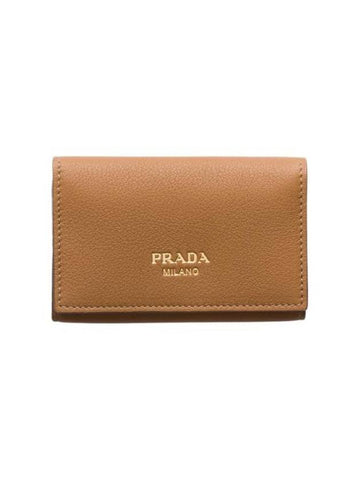 Leather Card Wallet Caramel - PRADA - BALAAN 1