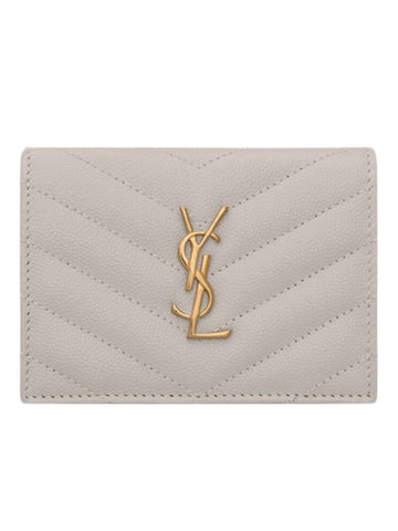 Monogram Caviar Leather Flap Card Wallet Blanc Vintage - SAINT LAURENT - BALAAN 1