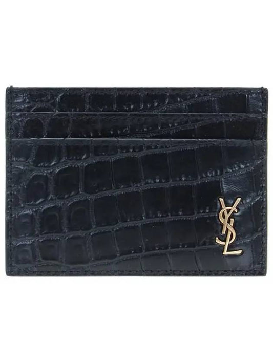 Monogram Logo Crocodile Card Wallet Black - SAINT LAURENT - BALAAN