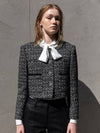 Women's French Wool Tweed Crop Jacket Black - DEFEMME - BALAAN 2