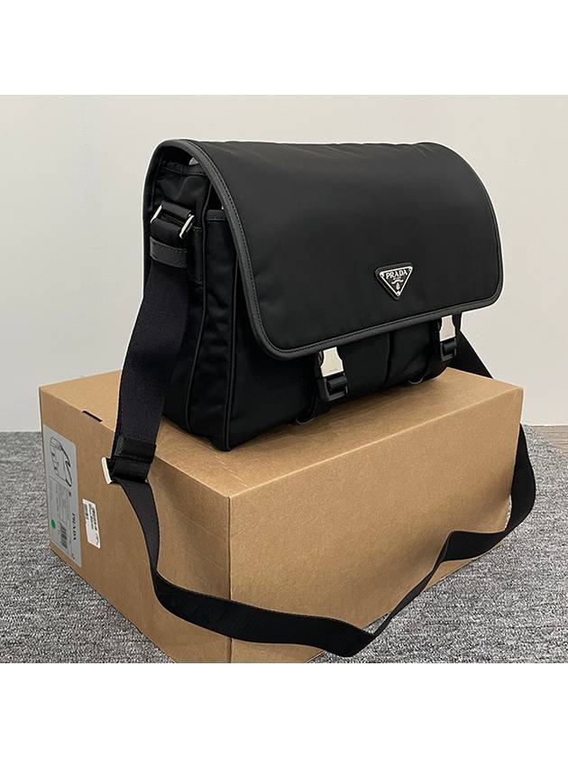Triangle Logo Re-Nylon Saffiano Leather Messenger Bag Black - PRADA - BALAAN 4