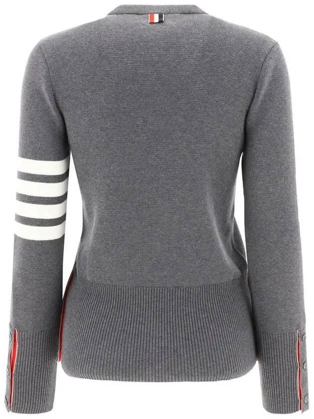 Milano Stitch Crewneck 4-Bar Cotton Crepe Knit Top Grey - THOM BROWNE - BALAAN 4