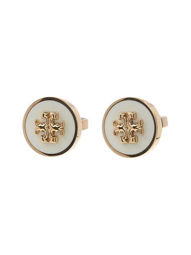 Kira Enamel Circle Stud Earrings White Gold - TORY BURCH - BALAAN 3