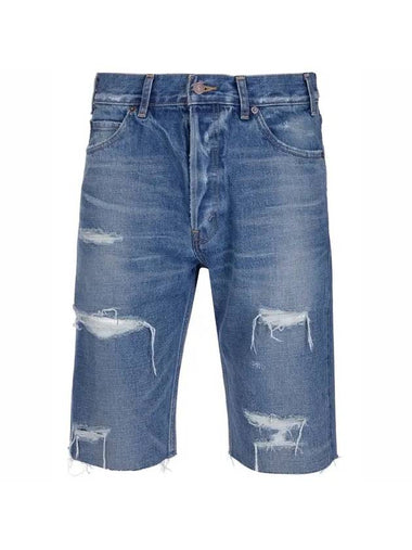 Kurt Distress Straight Shorts Blue - CELINE - BALAAN 1