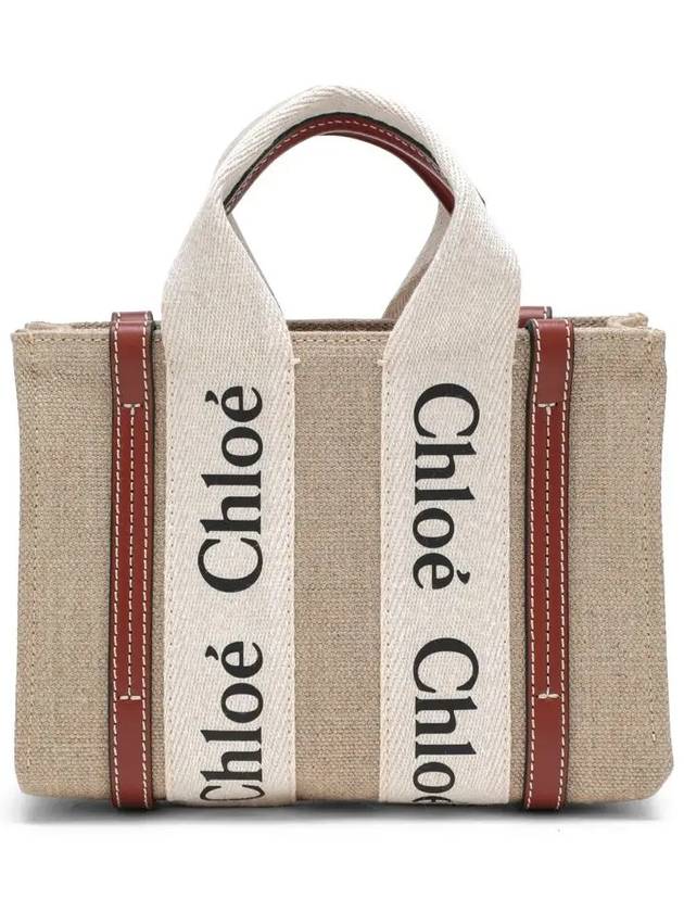 Woody Linen Canvas Calfskin Tote Bag White Brown - CHLOE - BALAAN 3