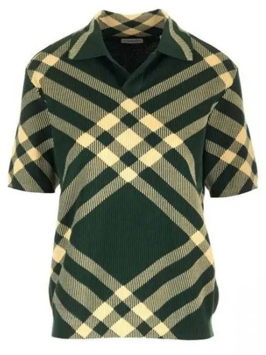 Checked Wool Polo Knit Top Green - BURBERRY - BALAAN 2