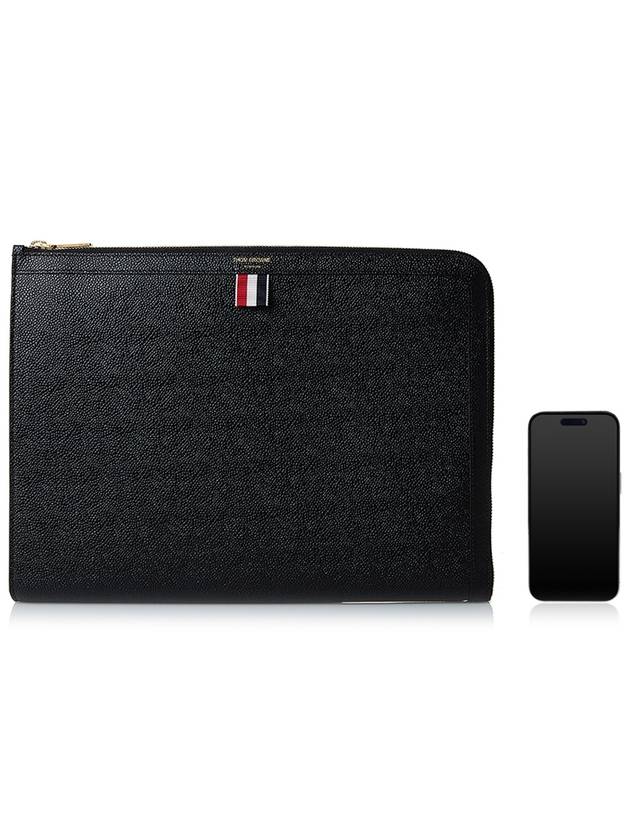 Three Stripes Tab Pebble Document Folio Clutch Bag Black - THOM BROWNE - BALAAN 7